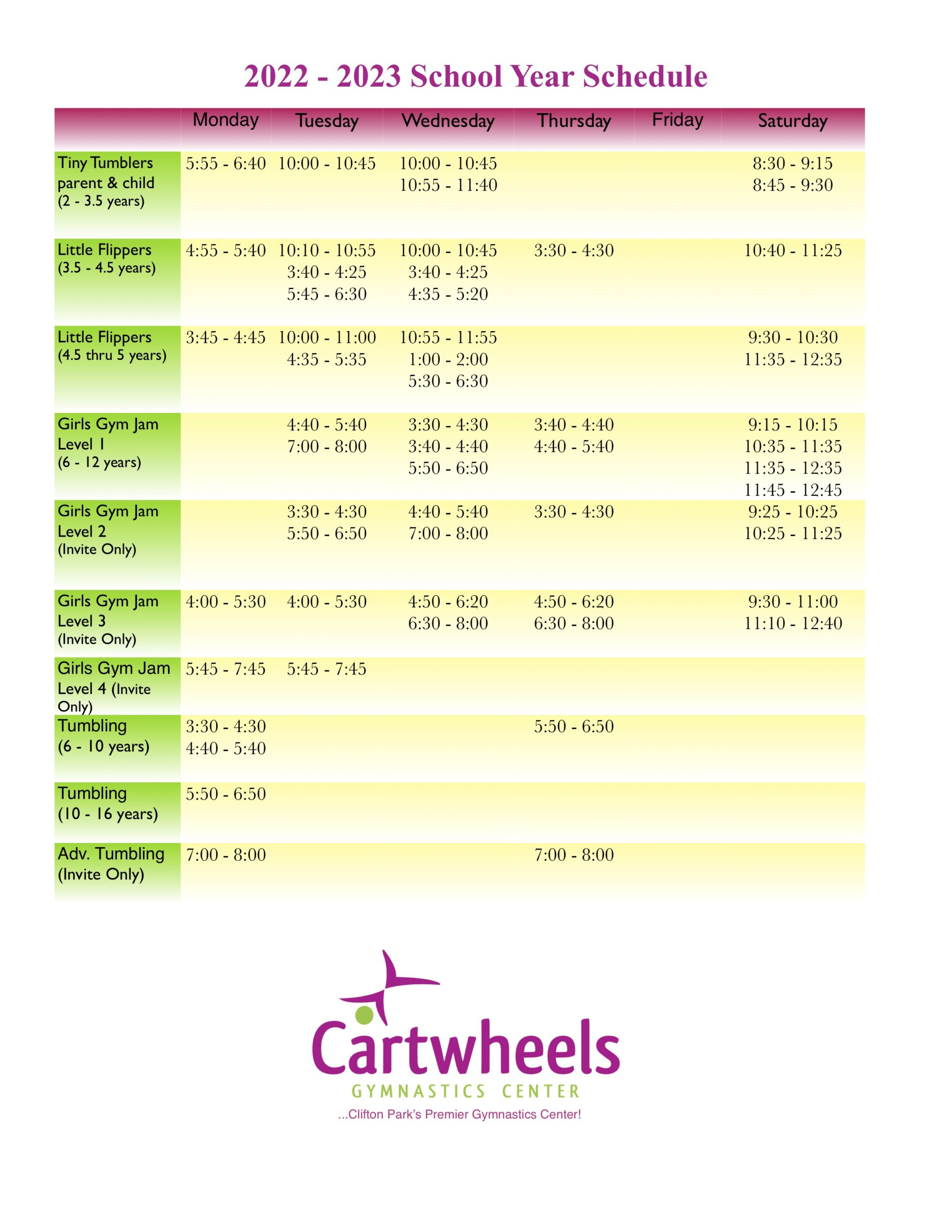 Cartwheels Gymnastics Schedule Clifton Park Gymnastics Instruction